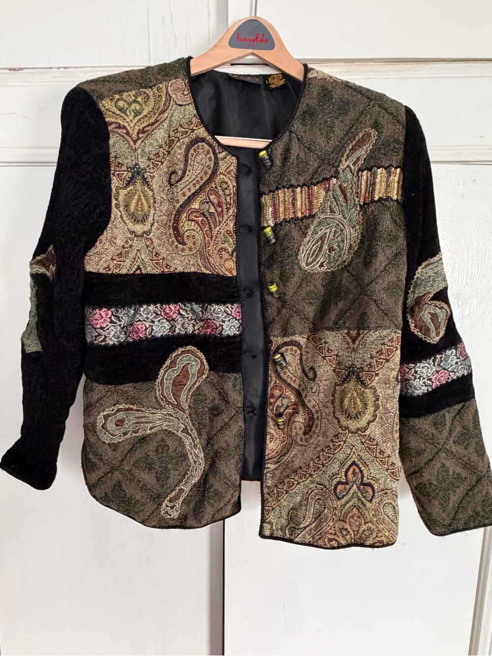 Quilted Patchwork Paisley Blazer in Olive and Black